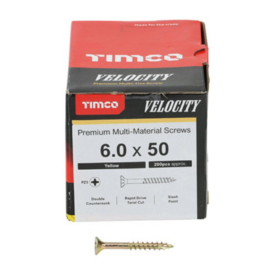 TIMCO Velocity Premium Multi-Use Countersunk Gold Woodscrews - 6.0 x 50 (200pcs)