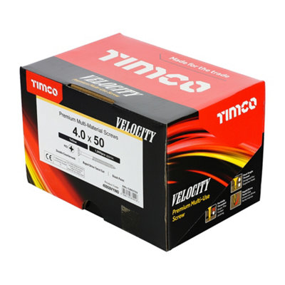 Timco - Velocity Premium Multi-Use Screws - PZ - Double Countersunk - Yellow (Size 4.0 x 50 - 1000 Pieces)