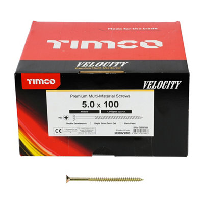 Timco - Velocity Premium Multi-Use Screws - PZ - Double Countersunk - Yellow (Size 5.0 x 100 - 1000 Pieces) - 5