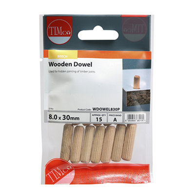 Timco - Wooden Dowels (Size 8.0 x 30 - 15 Pieces)