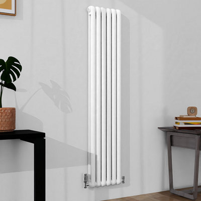 Timeless 2-Column Round Head Cast Iron-Style Radiators in White 1800x384mm