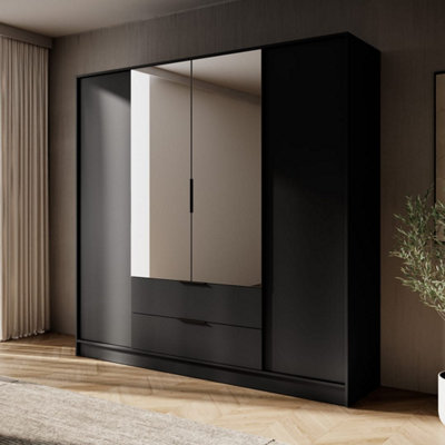 Timeless Black Kelly Wardrobe: 206cm of Classic Mirrored Sophistication for Any Bedroom