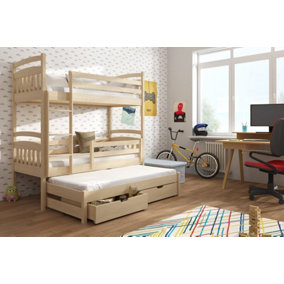Timeless Bunk Bed with Trundle & Storage in Pine Oak - Functional Kids' Bedroom (H1640mm x W1980mm x D980mm)