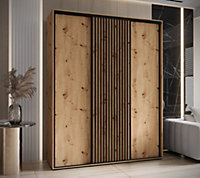 Timeless  Sapporo Sliding Door Wardrobe in Oak Artisan - (H)2050mm (W)1900mm (D)600mm