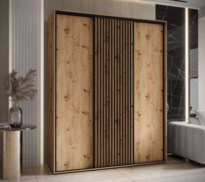 Timeless  Sapporo Sliding Door Wardrobe in Oak Artisan - (H)2050mm (W)1900mm (D)600mm