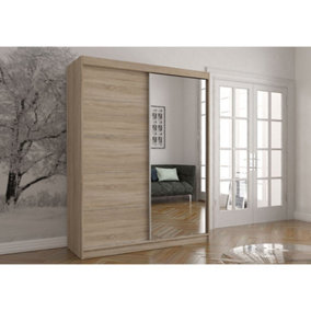 Timeless Vista 05 Mirrored Sliding Door Wardrobe - Oak Sonoma Clothing Organiser (H)2000mm x (W)1500mm x (D)610mm