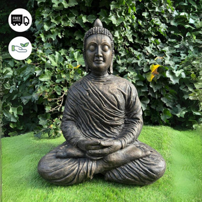 Timeless Zen Large Antique Bronze Meditating Buddha Garden Ornament