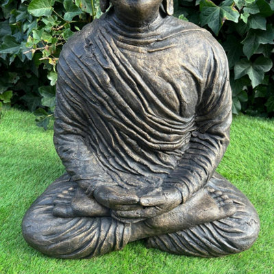 Timeless Zen Large Antique Bronze Meditating Buddha Garden Ornament