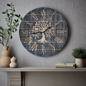 Timepiece Tree Wooden Country Wall Clock