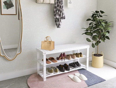 Timor 3 Tier Shoe Bench with Storage Space On Top-White