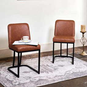 Timothy Faux Leather Dining Chair - Tan (Set of 2) with Curved Black Metal Legs