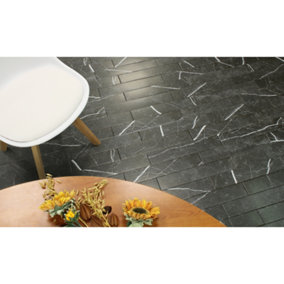 Tinos Black Marquina Marble Effect Matt 80mm x 100mm Porcelain Wall & Floor Tile SAMPLE