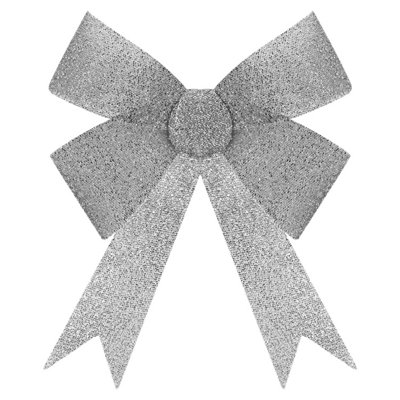 Tinsel Bow Christmas Decoration X 1 37cm x 49cm x 13cm Silver