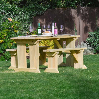 Tinwell 5ft Picnic Table and Bench Set - L152 x W158 x H72 cm - Light ...