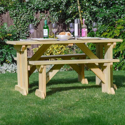 Tinwell 5ft Picnic Table and Bench Set - L152 x W158 x H72 cm - Light Green