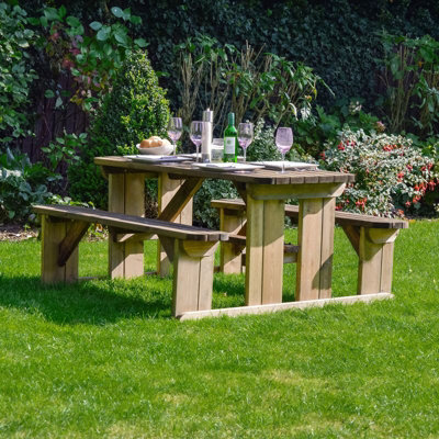 Tinwell 6ft Rounded Picnic Bench - L183 x W150 x H72 cm - Rustic Brown - 4
