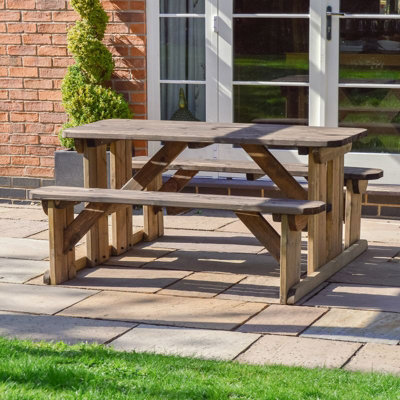 Tinwell 6ft Rounded Picnic Bench - L183 x W150 x H72 cm - Rustic Brown - 5
