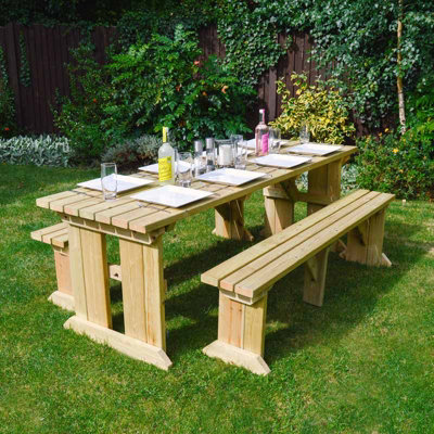Tinwell 8ft Picnic Table and Bench Set - L244 x W158 x H72 cm - Light ...