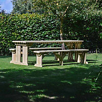 Tinwell 8ft Rounded Picnic Table and Bench Set - L244 x W158 x H72 cm - Light Green
