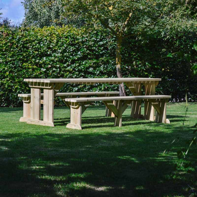Tinwell 8ft Rounded Picnic Table and Bench Set - L244 x W158 x H72 cm ...