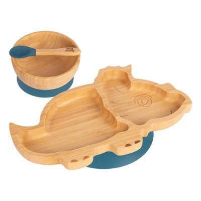 Tiny Dining 3pc Dinosaur Bamboo Suction Dinner Set - Navy Blue