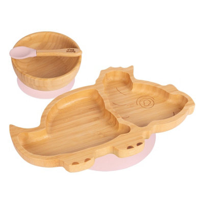 Tiny Dining 3pc Dinosaur Bamboo Suction Dinner Set - Pastel Pink