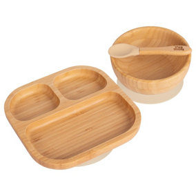 Tiny Dining 3pc Divided Bamboo Suction Dinner Set - Beige