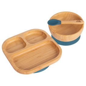Tiny Dining 3pc Divided Bamboo Suction Dinner Set - Navy Blue