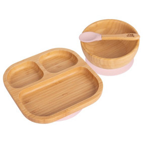 Tiny Dining 3pc Divided Bamboo Suction Dinner Set - Pastel Pink