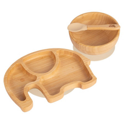 Tiny Dining 3pc Elephant Bamboo Suction Dinner Set - Beige