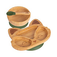Tiny Dining 3pc Fox Bamboo Suction Dinner Set - Olive Green