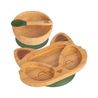 Tiny Dining 3pc Fox Bamboo Suction Dinner Set - Olive Green