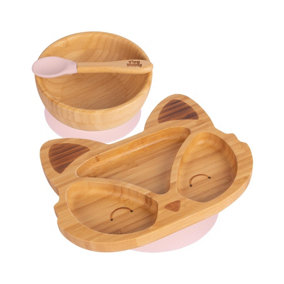 Tiny Dining 3pc Fox Bamboo Suction Dinner Set - Pastel Pink