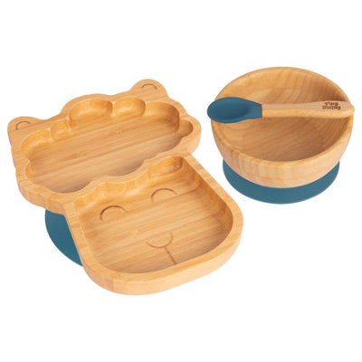 Tiny Dining 3pc Llama Bamboo Suction Dinner Set - Navy Blue