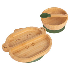 Tiny Dining 3pc Monkey Bamboo Suction Dinner Set - Olive Green