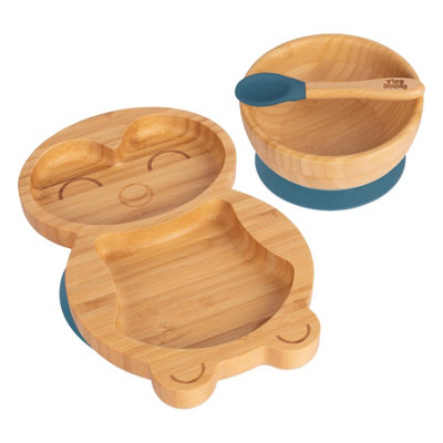 Tiny Dining 3pc Penguin Bamboo Suction Dinner Set - Navy Blue