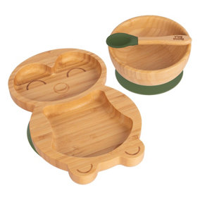 Tiny Dining 3pc Penguin Bamboo Suction Dinner Set - Olive Green