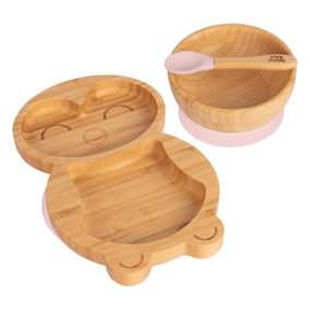 Tiny Dining 3pc Penguin Bamboo Suction Dinner Set - Pastel Pink