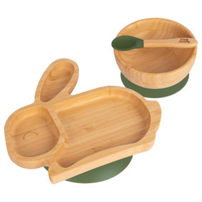 Tiny Dining 3pc Rabbit Bamboo Suction Dinner Set - Olive Green