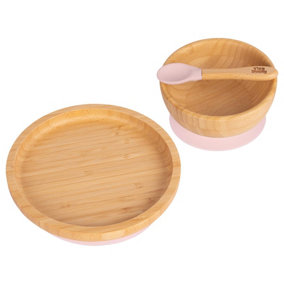 Tiny Dining 3pc Round Bamboo Suction Dinner Set - Pastel Pink