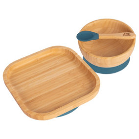 Tiny Dining 3pc Square Bamboo Suction Dinner Set - Navy Blue