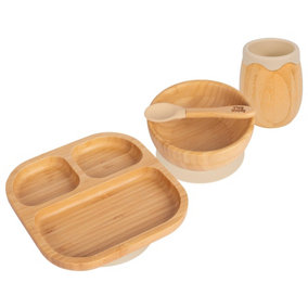 Tiny Dining 4pc Divided Bamboo Suction Baby Feeding Set - Beige