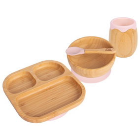 Tiny Dining 4pc Divided Bamboo Suction Baby Feeding Set - Pastel Pink