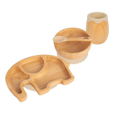 Tiny Dining 4pc Elephant Bamboo Suction Baby Feeding Set - Beige