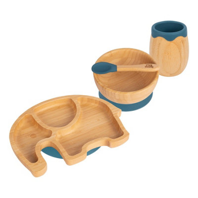 Tiny Dining 4pc Elephant Bamboo Suction Baby Feeding Set - Navy Blue