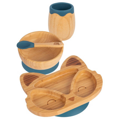 Tiny Dining 4pc Fox Bamboo Suction Baby Feeding Set - Navy Blue