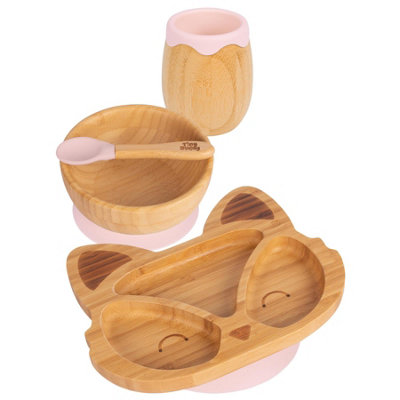 Tiny Dining 4pc Fox Bamboo Suction Baby Feeding Set - Pastel Pink