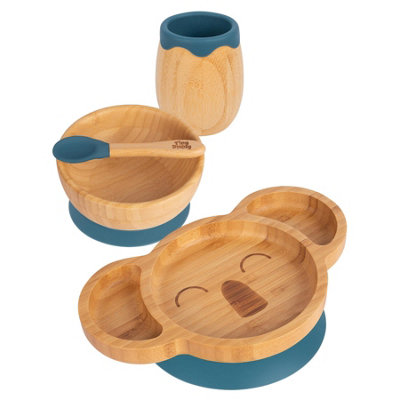 Tiny Dining 4pc Koala Bamboo Suction Baby Feeding Set - Navy Blue