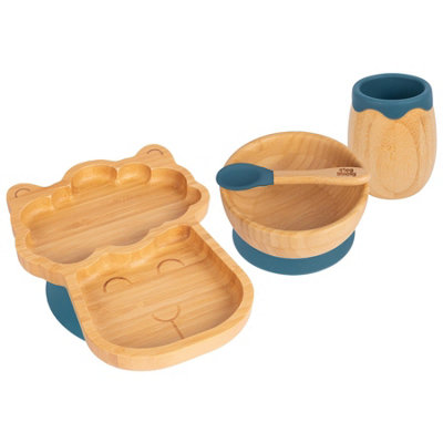 Tiny Dining 4pc Llama Bamboo Suction Baby Feeding Set - Navy Blue