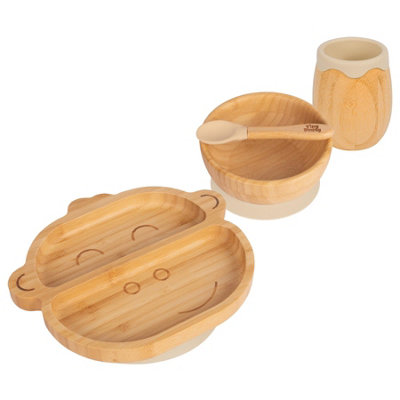 Tiny Dining 4pc Monkey Bamboo Suction Baby Feeding Set - Beige